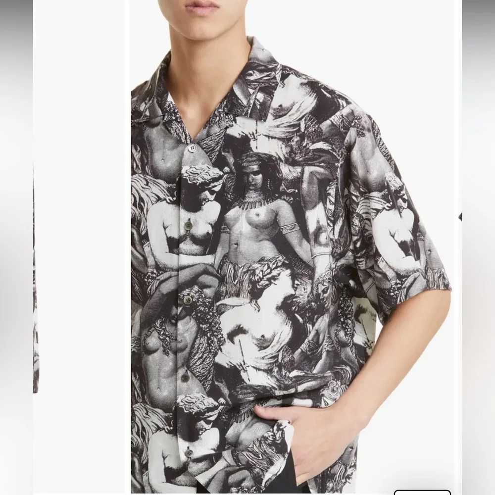New Undercover Statue Print Short Sleeve Button Up Shirt Mens Sz 5